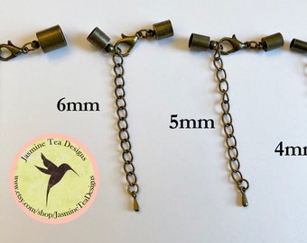 Antique Bronze Plated Lobster Clasp With 2" Extender And Tip Dangle, End Caps, Clasp Set, Four Sizes 8mm, 6mm, 5mm And 4mm