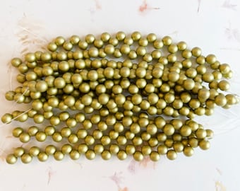 Satin Metallic Chartruese, 6mm Top Drilled Round Beads, 25 Beads Per Strand