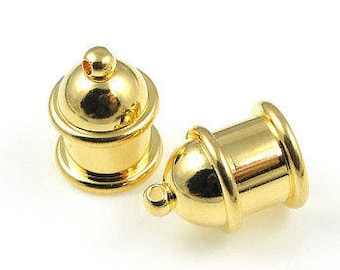 Gold 8mm End Caps,  8mm End Cap Set, 2 Pieces Gold Plated Brass Pagoda Cord Ends for Kumihimo Braids, Tierra Cast Pagoda End Caps