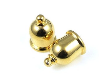Gold Plated Brass 8mm Taj End Caps Set, 2 Pieces, Tierra Cast Taj End Caps, 8mm Shiny Gold Plated Brass Cord Ends