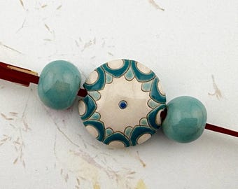 Artisan Stoneware Beads, Set of 3, Hand Glazed Ceramic Beads