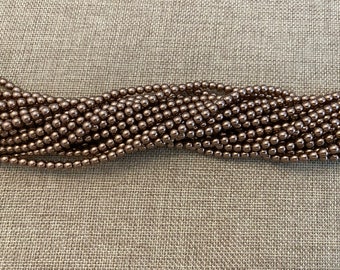 Sand, Shiny 4mm Glass Pearls, 120 Pearls Per Strand