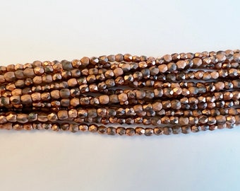 4mm Crystal Etched Capri Gold, Fire Polish Beads, Faceted 4mm Fire Polish Beads, 50 Beads Per Strand