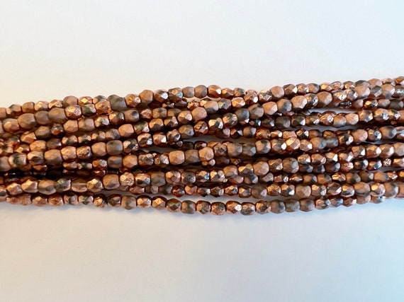 4mm Crystal Etched Capri Gold, Fire Polish Beads, Faceted 4mm Fire Polish Beads, 50 Beads Per Strand