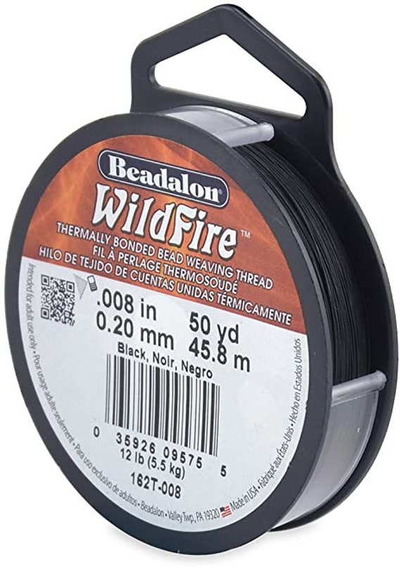 Black Beadalon WildFire Thread, .008 Inches, .20mm, 50 Yards Per Spool, Thermally Bonded Bead Weaving Thread