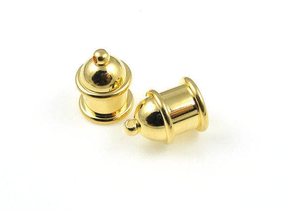 Gold 8mm End Caps,  8mm End Cap Set, 2 Pieces Gold Plated Brass Pagoda Cord Ends for Kumihimo Braids, Tierra Cast Pagoda End Caps