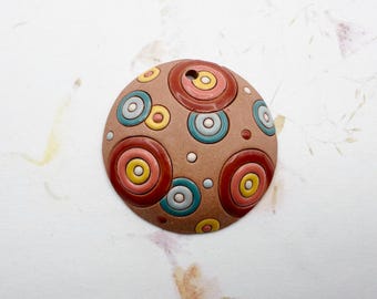 New Clay Color! Circles, Domed Round Stoneware Pendant, Golem Design Studio