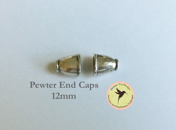 Pewter Mykonos Plani End Caps, 12mm, Set of 2 End Caps, Pewter Casting, Greece, Oval Kumihimo End Caps