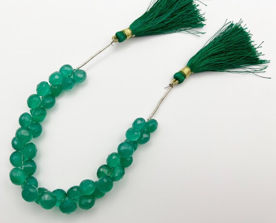 Green Onyx, Faceted Onion Stones, 8mm Stones Strand, Top Drilled, 38 Stones