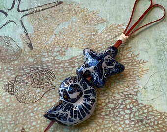 Starfish and Nautilus Ceramic Pendant, Large Hole Seashell Pendant Beads, Set of Two