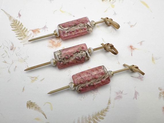 Kalera Focal Bead with Pink Desert Tones and Faceted Spacer Beads, Artisan Lampwork Beads, Venetian and Murano Glass