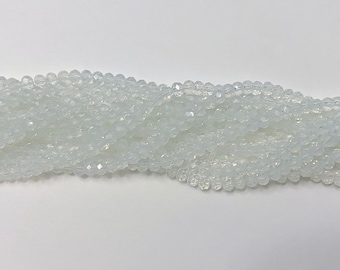 Milky White, Opalite 4mm Faceted Crystal Rondelle, 140 High Quality Chinese Crystals Per Strand