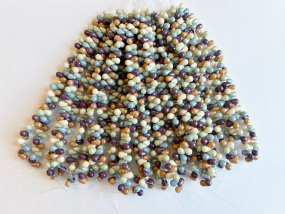 5 Color Luster 6x4mm Mix Teardrop Beads, Czech Glass Teardrop Beads, 50 Teardrops Per Strand, Top Drilled, 10 Repeats of 5 Colors