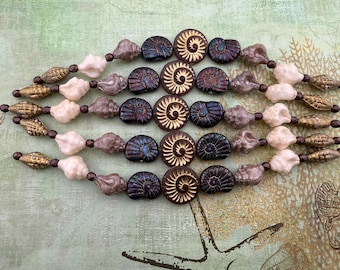 Table Cut Czech Glass Bead Mix, Shell Mix, Neutrals and Gold
