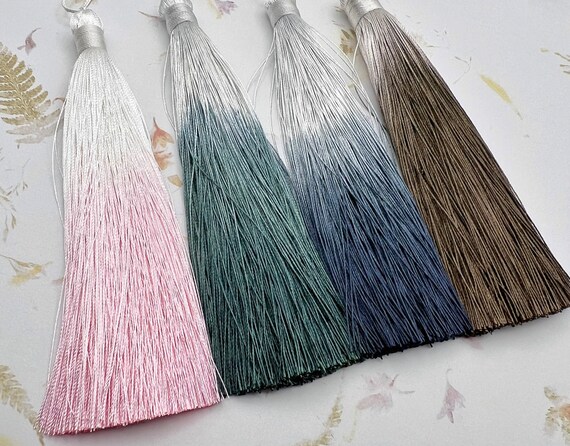 Tassels, Gradient Color Tassels, Tassel Fringe, Rose Quartz, Emerald, Sapphire or Smoky Topaz, Silky Tassel, 5 Inch Tassel