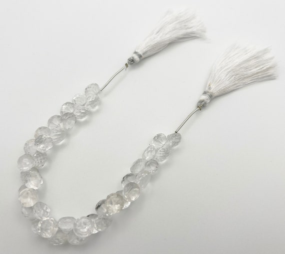 Crystal Quartz, Faceted Onion Stones,  8mm Stones Strand, Top Drilled, 39 Stones