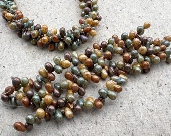 5 Color Luster Picasso Teardrop Beads, 8x6mm Teardrop, Czech Glass Teardrop Beads, 40 Teardrop Beads Per Strand, Used in Autumn Splendor