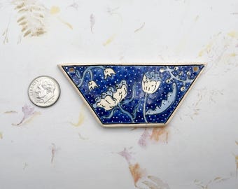 Turkish Blue by Damyanah Studio, Stoneware Trapezoid Pendant, Hand Crafted in Bulgaria