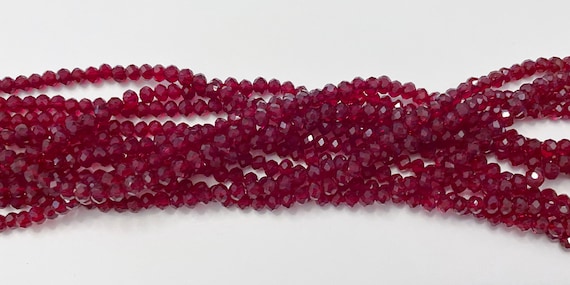 Deep Red 4mm Faceted Crystal Rondels, 140 High Quality Chinese Crystals Per Strand