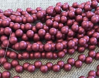 Satin Metallic Sangria 6mm Top Hole Round Beads, Color Trends, 25 Beads Per Strand