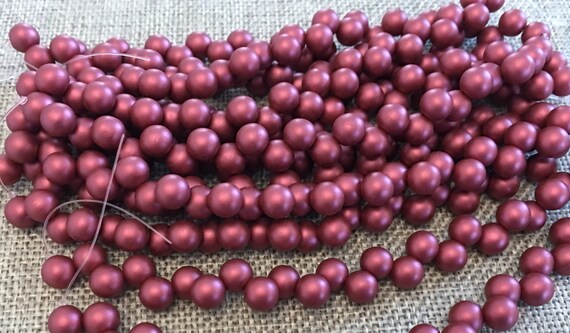 Satin Metallic Sangria 6mm Top Hole Round Beads, Color Trends, 25 Beads Per Strand