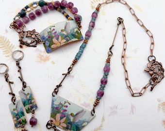 Ruby Red Throat Hummingbird Jewelry Collection, OOAK, Selection