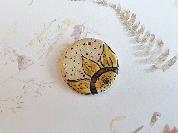 Sunflower by Damyanah Studio, Small Pendant, Hand Painted and Hand Glazed Stoneware Pendant