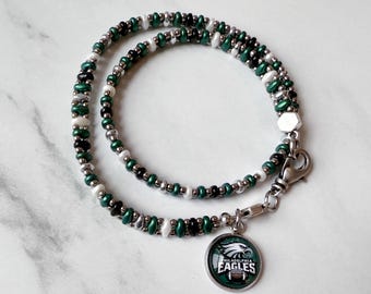 Philadelphia Eagles Double Wrap SuperDuo Bracelet, Antique Silver Findings, Three Sizes Offered