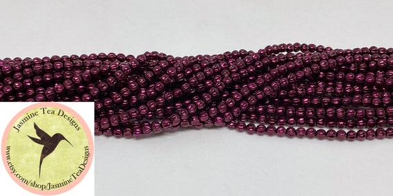 Burgundy 4mm Melon Glass Pearls, 120 Pearls Per Strand