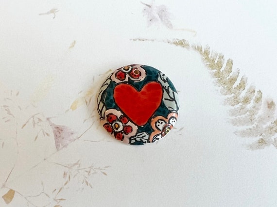 Heart Design by Damyanah Studio, Small Pendant, Hand Painted and Hand Glazed Stoneware Pendant