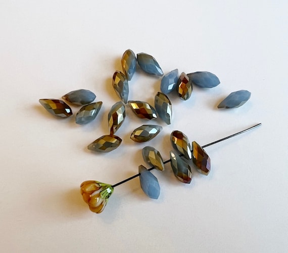 Blue Brown Plated Crystal, Faceted Teardrops, Glass Briolette, 6x12mm Faceted Teardrop Beads, 20 Teardrops Per Bag