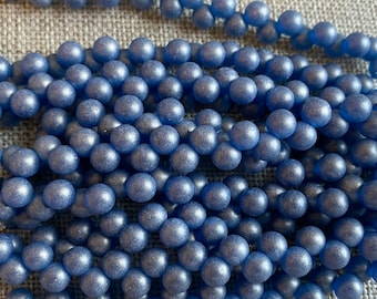 Sueded Gold Capri Blue, 6mm Top Drilled Round Beads, 25 Beads Per Strand