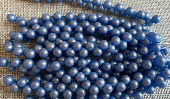 Sueded Gold Capri Blue, 6mm Top Drilled Round Beads, 25 Beads Per Strand