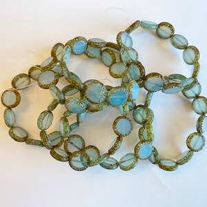 Mayan Sun, 12mm, Blue Opaline with Picasso Finish, Table Cut Czech Glass, 10 Pieces