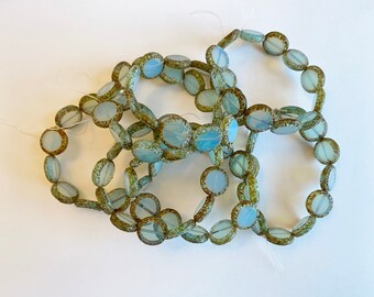 Mayan Sun, 12mm, Blue Opaline with Picasso Finish, Table Cut Czech Glass, 10 Pieces