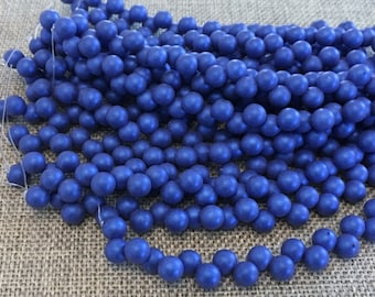 Satin Metallic Blue Top Hole Round Beads, 6mm Top Hole Round, 25 Beads Per Strand, Color Trends