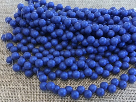 Satin Metallic Blue Top Hole Round Beads, 6mm Top Hole Round, 25 Beads Per Strand, Color Trends