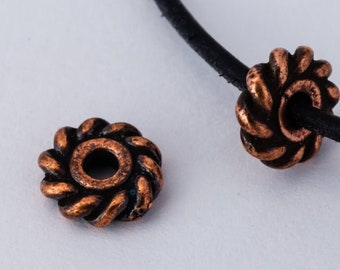Antique Copper 6mm Twist Heishi Spacer, Tierra Cast Spacer Beads, Antique Copper Plated Pewter, Set Of 10 Pieces