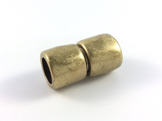 Antique Brass, 8mm Hammered Texture, Magnetic Clasp Set, 22x12mm With 8mm Inside Diameter Hole