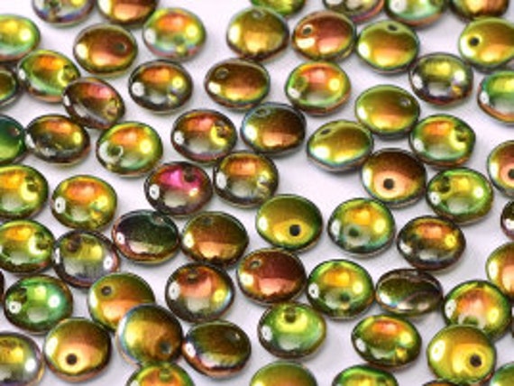 6mm Crystal Magic Green Lentil Beads, Single Hole Top Drilled Lentil Beads, 50 Pieces