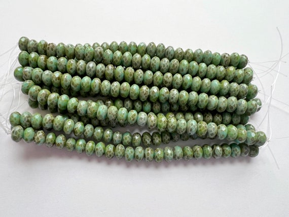 7mm Green Turquoise Picasso Rondell, 25 Beads Per Strand