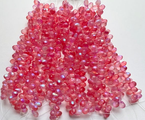 6x4mm Etched Teardrop Beads, Rose Celestial, Rose Celestial Etched Teardrop Beads, 50 Beads Per Strand