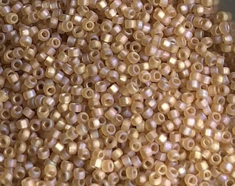 Matsuno Size 11/o, Silver Lined, Matte Gold AB, Color F634 Seed Bead, 3 Inch Tubed, Seed Bead Used In Autumn Splendor Swirl