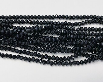 Black 4mm Faceted Crystal Rondelle, 140 High Quality Chinese Crystals Per Strand