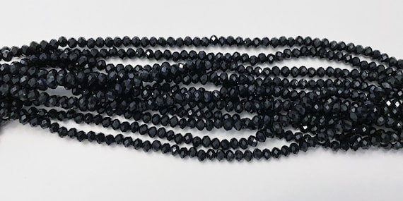 Black 4mm Faceted Crystal Rondels, 140 High Quality Chinese Crystals Per Strand