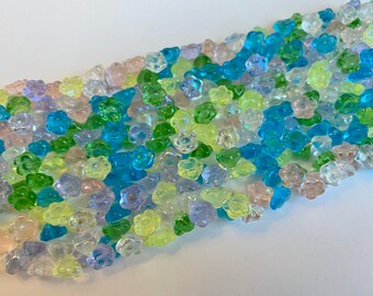 Spring Flower Mix, Bell Flowers, 7mm, 100 Flowers Per Strand, Transparent Spring Colors
