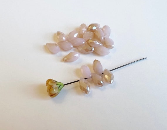 Peach Pink Crystal Faceted Teardrops, Brown Plated Glass Briolette, 6x12mm Faceted Teardrop Beads, 20 Teardrops Per Bag