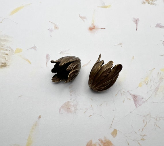 Vintage Patina Flourish Petal End Caps, 22x14mm Natural Brass End Caps, 1 Piece, Oxidized Brass End Caps, Made in the USA