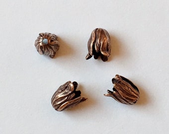 Antique Copper, Petite Blooming Tulip End Caps, 11x9mm, Blooming Tulip 2 piece Set, Copper Plated End Caps, Made in the USA