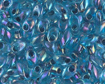 Noir Lined Aqua AB, Miyuki 4x7mm Long Magatama Beads, 12 grams, Miyuki LMA 2168